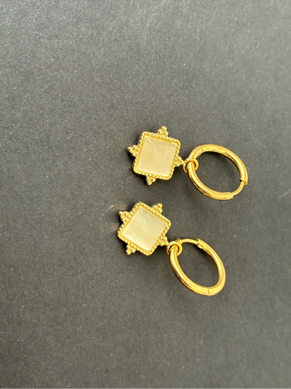 Gold Plated Square Charm Earrings - Women Jewelry